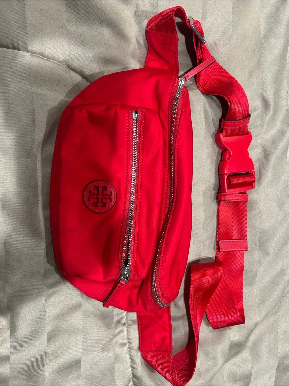 Tory Burch Vibrant Red Nylon Belt Bag with Logo